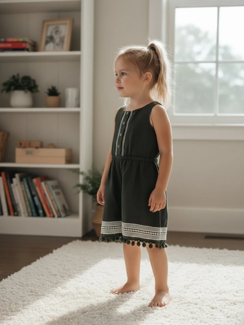 3/$25 NWT Tommy Bahama Girl Olive Green Pom Pom Romper & Headband 18M